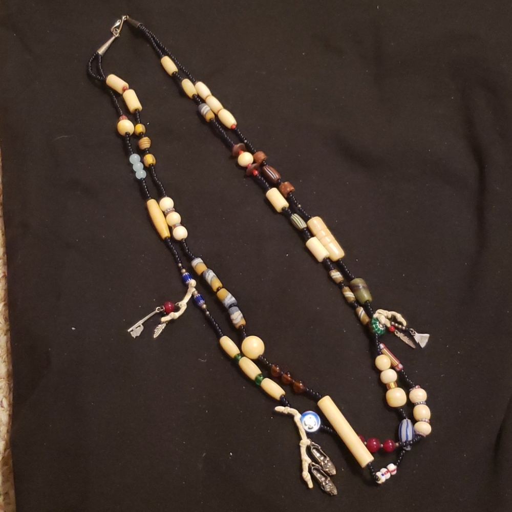 Vintage tribal trade bead necklace 925 sterling